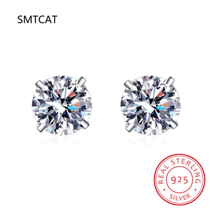 Pendientes de moissanita (2 quilates, color D) con certificado para mujer – Oro blanco y plata de ley S925 – Pendientes estilo diamante cultivado en laboratorio con talla brillante