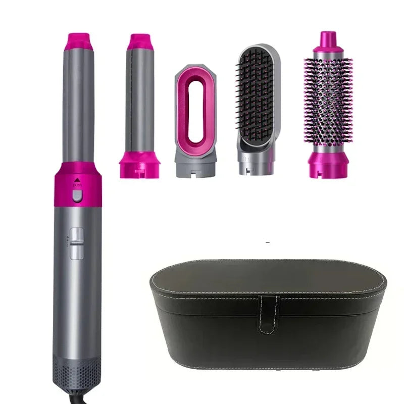 Set 5 en 1: Secador de pelo, peine térmico, rizador y alisador – Herramienta de peinado profesional y para el hogar