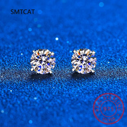 Pendientes de moissanita (2 quilates, color D) con certificado para mujer – Oro blanco y plata de ley S925 – Pendientes estilo diamante cultivado en laboratorio con talla brillante