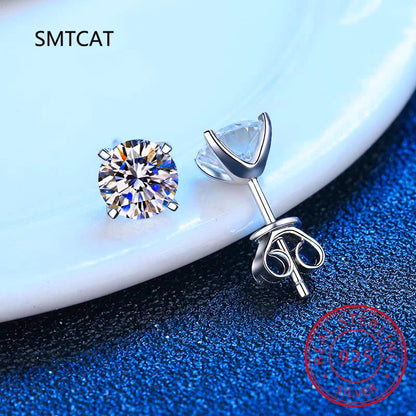 Pendientes de moissanita (2 quilates, color D) con certificado para mujer – Oro blanco y plata de ley S925 – Pendientes estilo diamante cultivado en laboratorio con talla brillante
