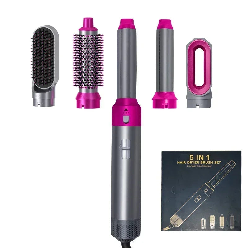 Set 5 en 1: Secador de pelo, peine térmico, rizador y alisador – Herramienta de peinado profesional y para el hogar