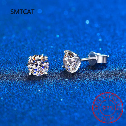 Pendientes de moissanita (2 quilates, color D) con certificado para mujer – Oro blanco y plata de ley S925 – Pendientes estilo diamante cultivado en laboratorio con talla brillante