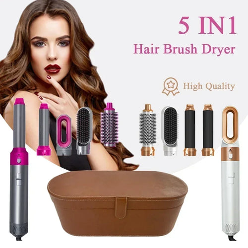 Set 5 en 1: Secador de pelo, peine térmico, rizador y alisador – Herramienta de peinado profesional y para el hogar