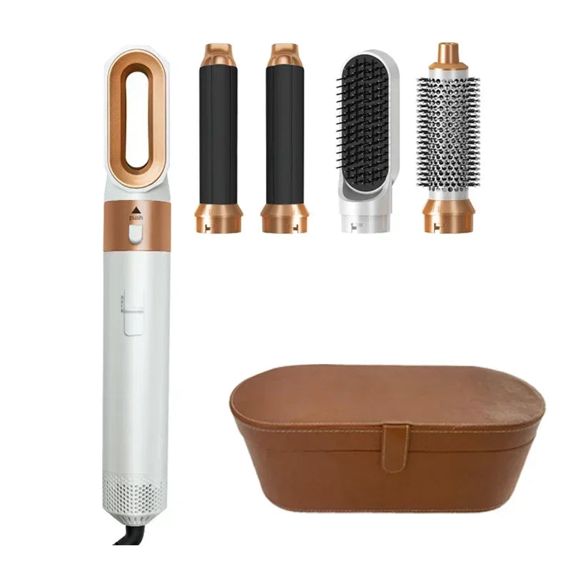 Set 5 en 1: Secador de pelo, peine térmico, rizador y alisador – Herramienta de peinado profesional y para el hogar